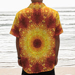 Sun Fire Kaleidoscope Print Textured Short Sleeve Shirt