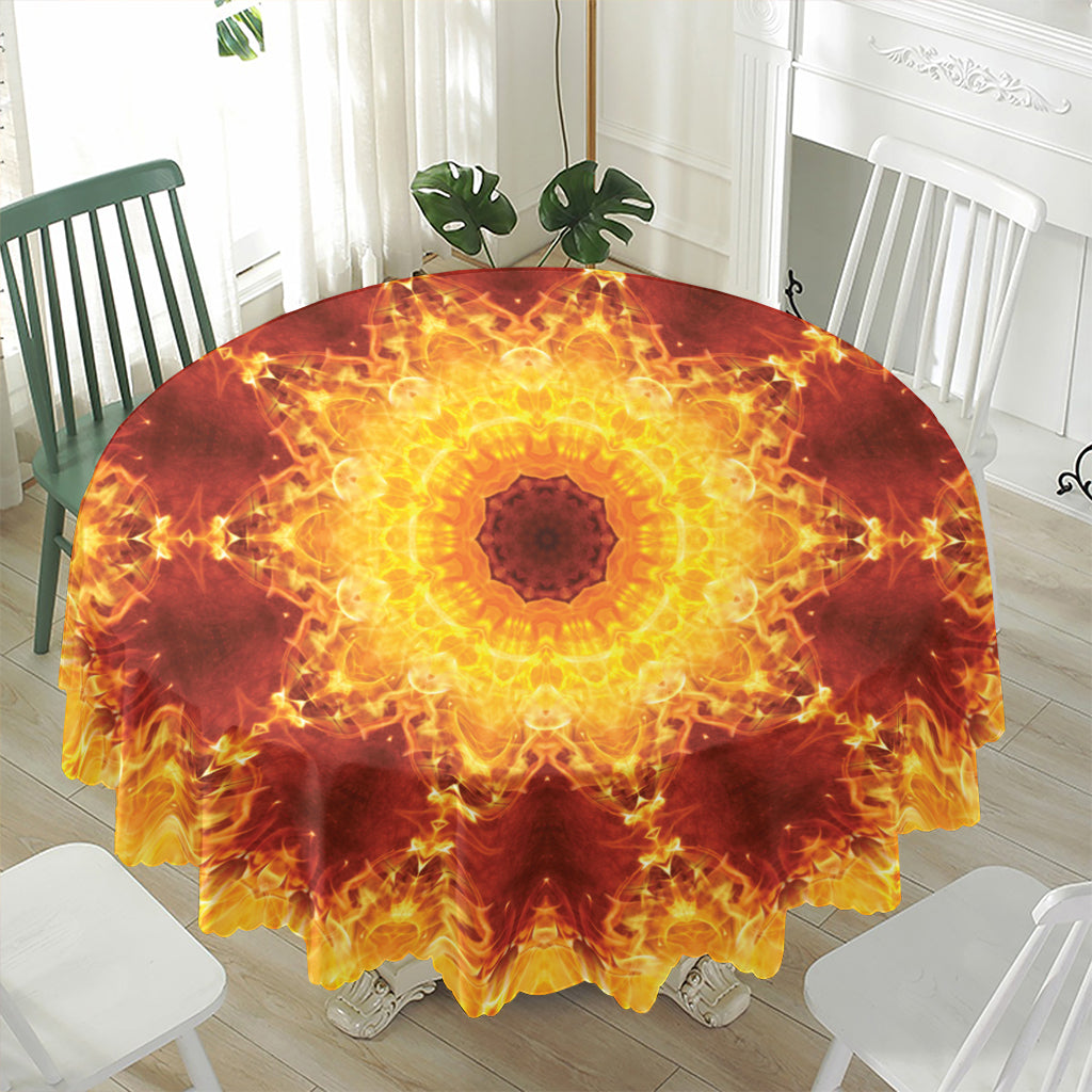 Sun Fire Kaleidoscope Print Waterproof Round Tablecloth