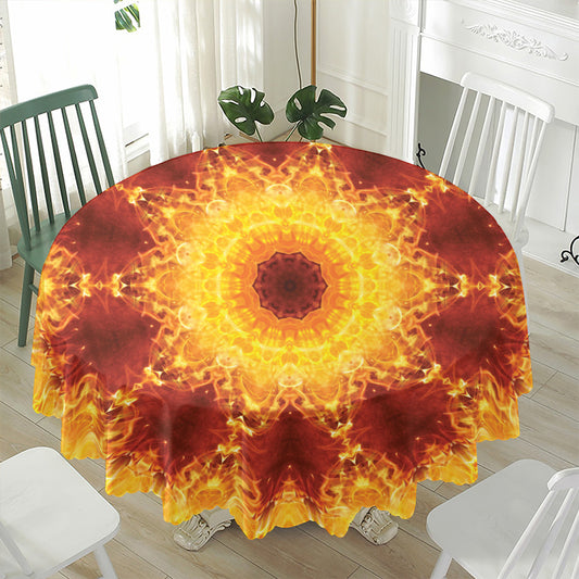 Sun Fire Kaleidoscope Print Waterproof Round Tablecloth
