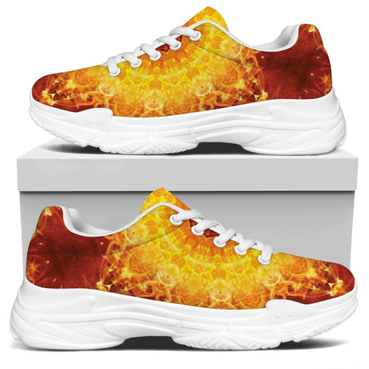 Sun Fire Kaleidoscope Print White Chunky Shoes