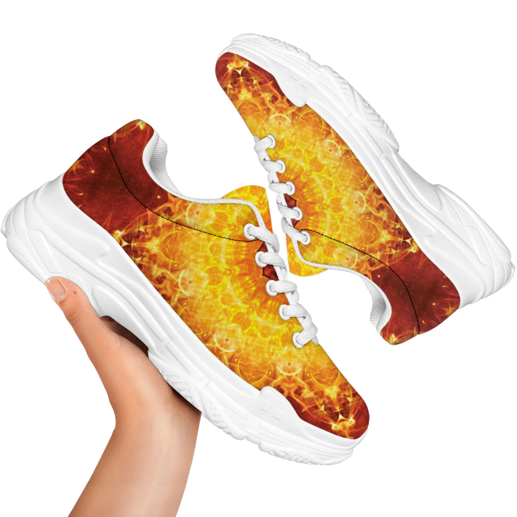Sun Fire Kaleidoscope Print White Chunky Shoes