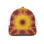 Sun Fire Kaleidoscope Print White Mesh Trucker Cap