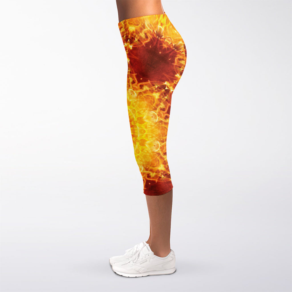 Sun Fire Kaleidoscope Print Women's Capri Leggings