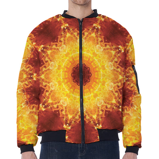 Sun Fire Kaleidoscope Print Zip Sleeve Bomber Jacket