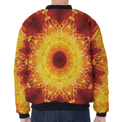 Sun Fire Kaleidoscope Print Zip Sleeve Bomber Jacket