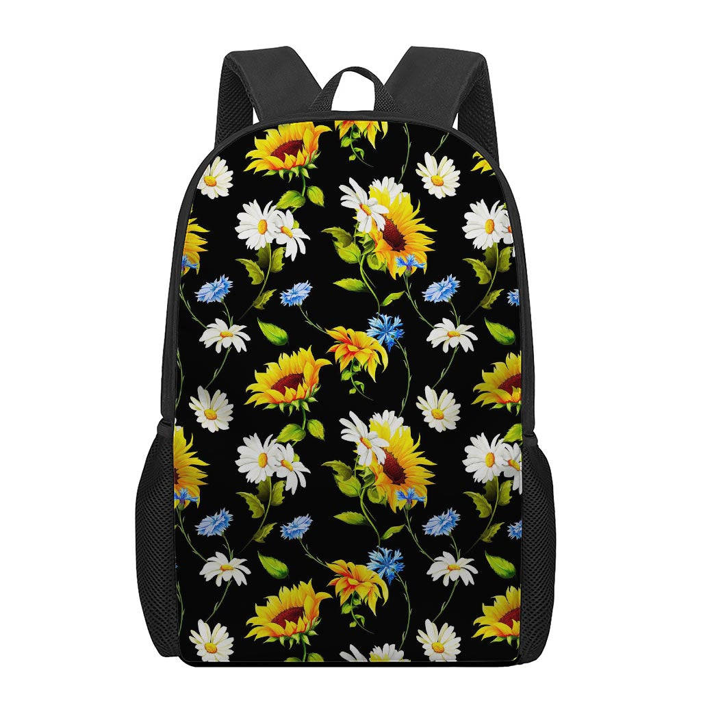 Sunflower Chamomile Pattern Print 17 Inch Backpack