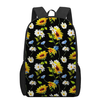 Sunflower Chamomile Pattern Print 17 Inch Backpack