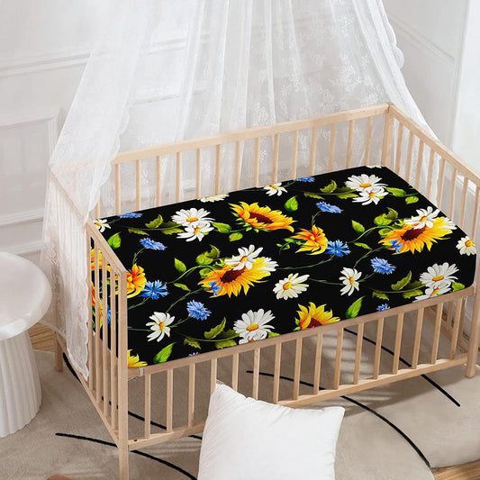 Sunflower Chamomile Pattern Print Baby Crib Sheet