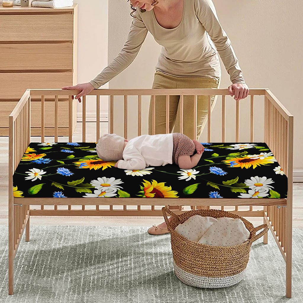 Sunflower Chamomile Pattern Print Baby Crib Sheet