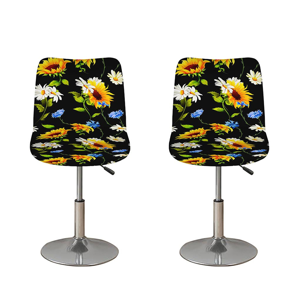 Sunflower Chamomile Pattern Print Bar Stool Covers