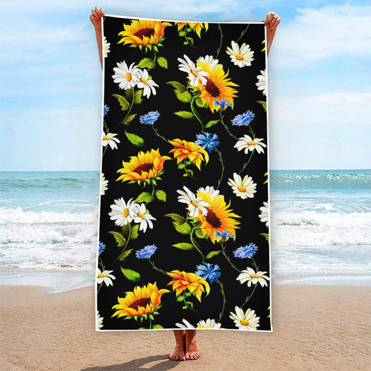 Sunflower Chamomile Pattern Print Beach Towel