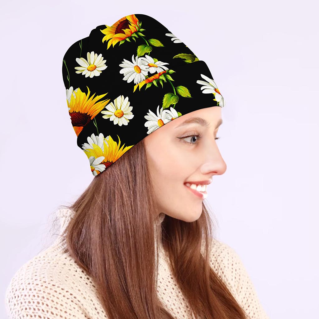 Sunflower Chamomile Pattern Print Beanie