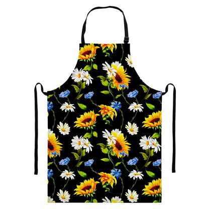 Sunflower Chamomile Pattern Print Bib Apron With Pocket