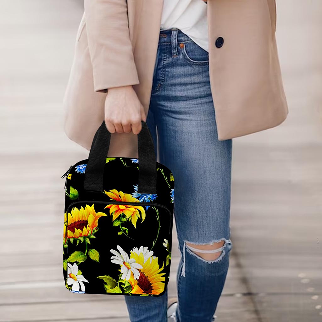 Sunflower Chamomile Pattern Print Bible Tote Bag