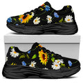 Sunflower Chamomile Pattern Print Black Chunky Shoes