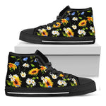 Sunflower Chamomile Pattern Print Black High Top Sneakers