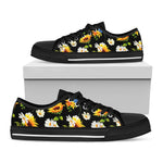 Sunflower Chamomile Pattern Print Black Low Top Sneakers