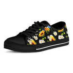 Sunflower Chamomile Pattern Print Black Low Top Sneakers