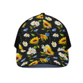 Sunflower Chamomile Pattern Print Black Mesh Trucker Hat