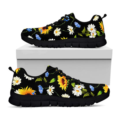 Sunflower Chamomile Pattern Print Black Running Shoes
