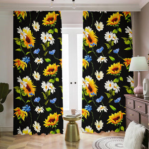 Sunflower Chamomile Pattern Print Blackout Pencil Pleat Curtains