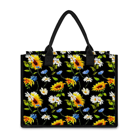 Sunflower Chamomile Pattern Print Canvas Tote Bag