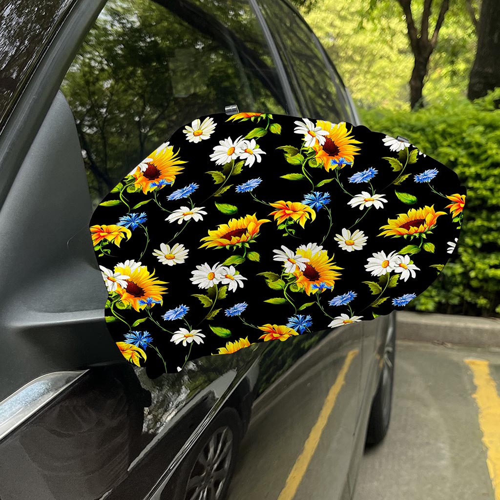 Sunflower Chamomile Pattern Print Car Side Mirror Covers