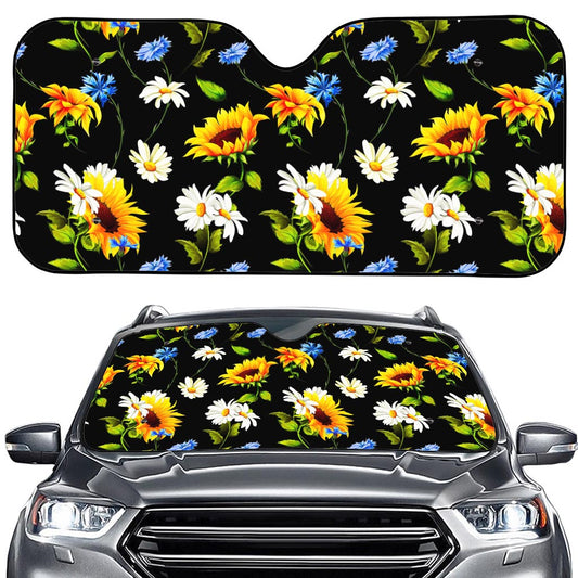 Sunflower Chamomile Pattern Print Car Windshield Sun Shade