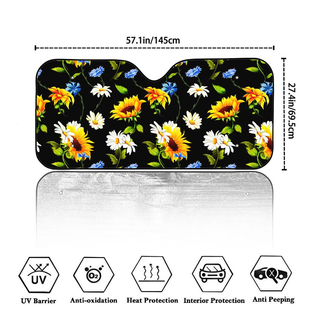 Sunflower Chamomile Pattern Print Car Windshield Sun Shade