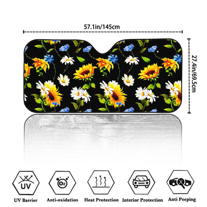 Sunflower Chamomile Pattern Print Car Windshield Sun Shade
