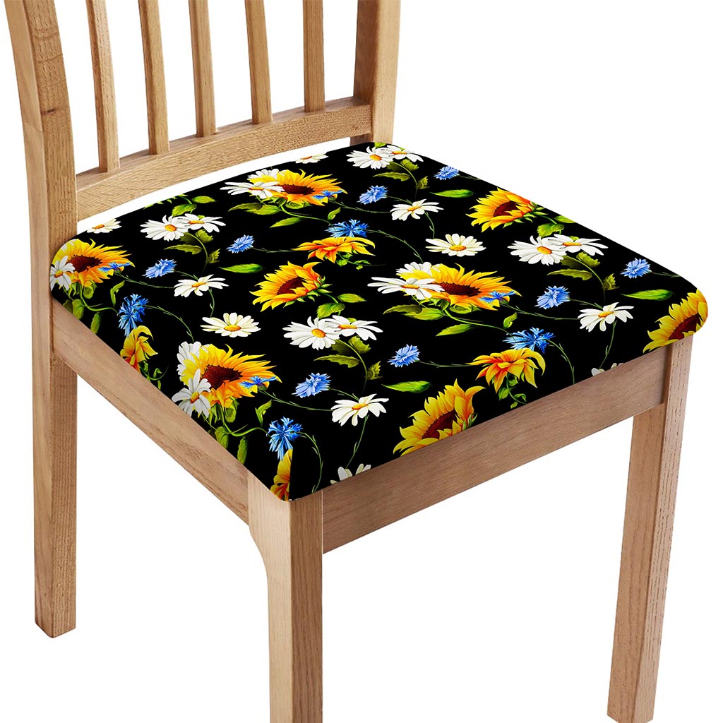 Sunflower Chamomile Pattern Print Chair Cushion Cover
