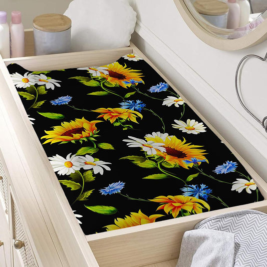 Sunflower Chamomile Pattern Print Changing Pad Cover