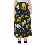 Sunflower Chamomile Pattern Print Chiffon Maxi Skirt