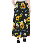 Sunflower Chamomile Pattern Print Chiffon Maxi Skirt
