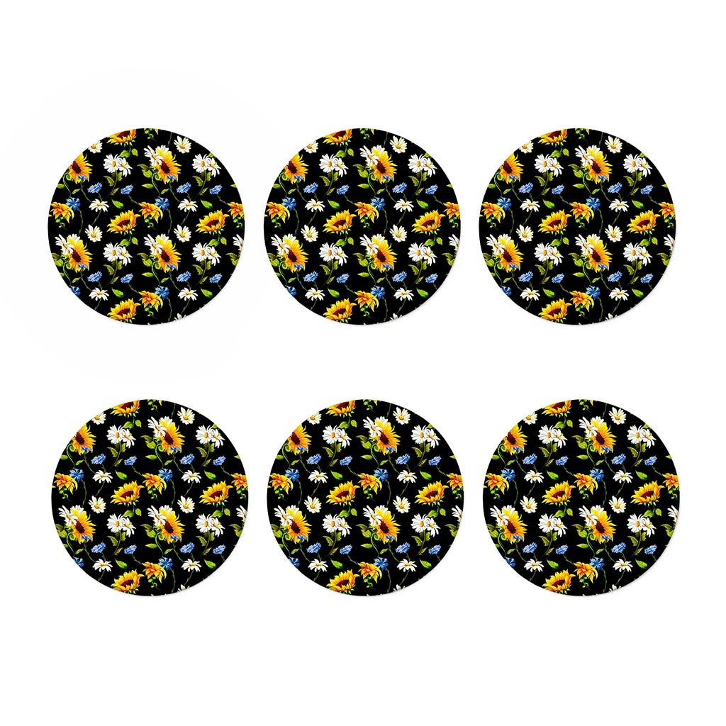 Sunflower Chamomile Pattern Print Coaster Set