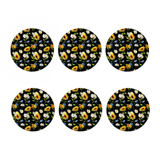 Sunflower Chamomile Pattern Print Coaster Set