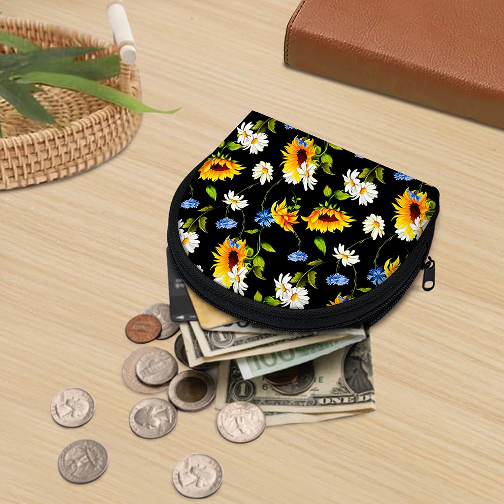 Sunflower Chamomile Pattern Print Coin Purse