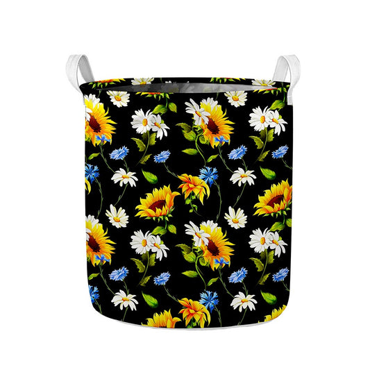 Sunflower Chamomile Pattern Print Collapsible Laundry Basket