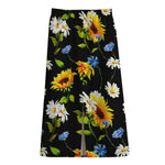 Sunflower Chamomile Pattern Print Cotton Front Slit Maxi Skirt