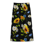 Sunflower Chamomile Pattern Print Cotton Front Slit Maxi Skirt