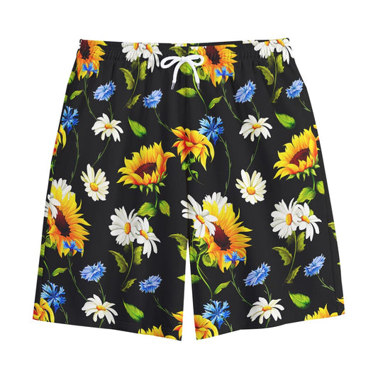 Sunflower Chamomile Pattern Print Cotton Shorts