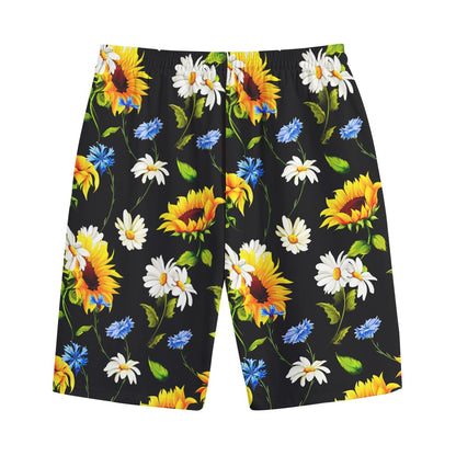 Sunflower Chamomile Pattern Print Cotton Shorts