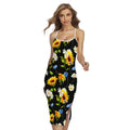 Sunflower Chamomile Pattern Print Cross Back Cami Dress
