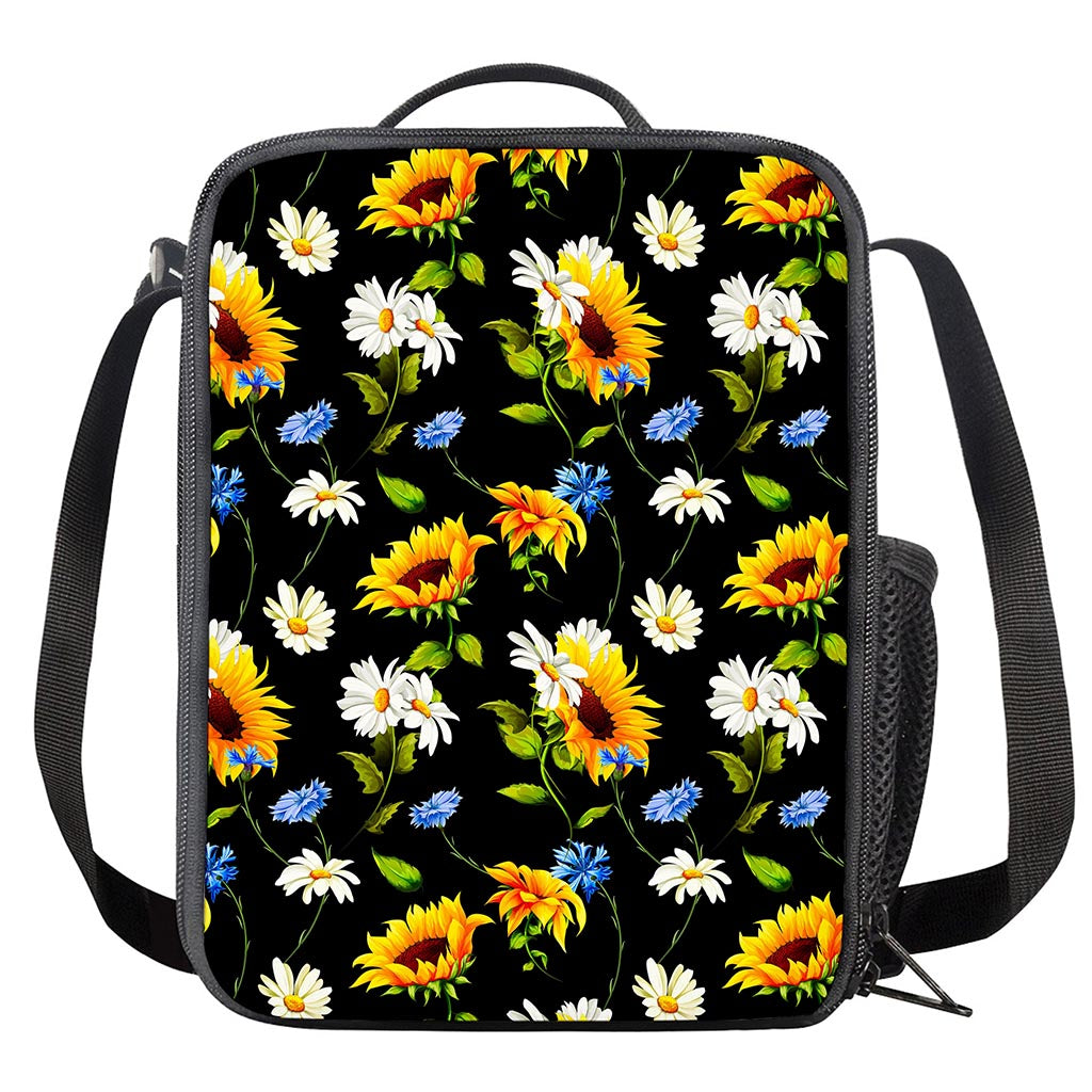 Sunflower Chamomile Pattern Print Crossbody Lunch Bag