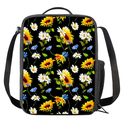 Sunflower Chamomile Pattern Print Crossbody Lunch Bag