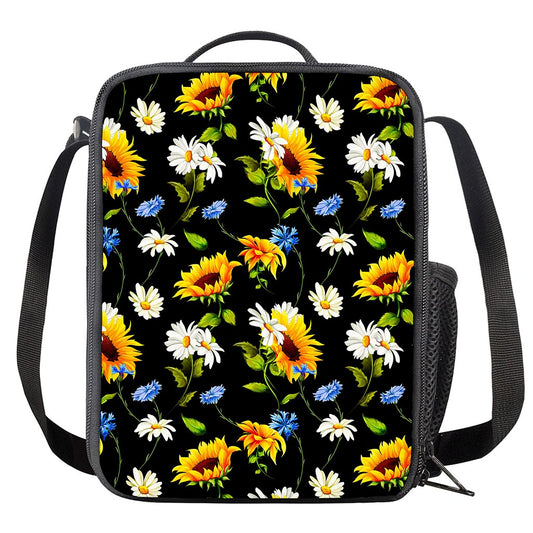 Sunflower Chamomile Pattern Print Crossbody Lunch Bag