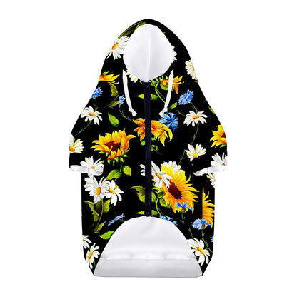 Sunflower Chamomile Pattern Print Dog Zip Up Hoodie