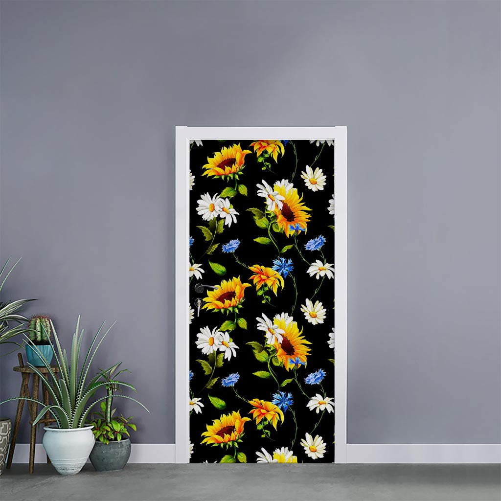 Sunflower Chamomile Pattern Print Door Sticker