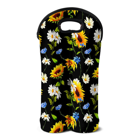 Sunflower Chamomile Pattern Print Double Neoprene Wine Tote