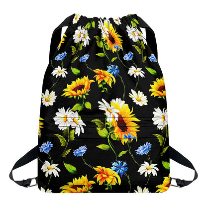 Sunflower Chamomile Pattern Print Drawstring Backpack